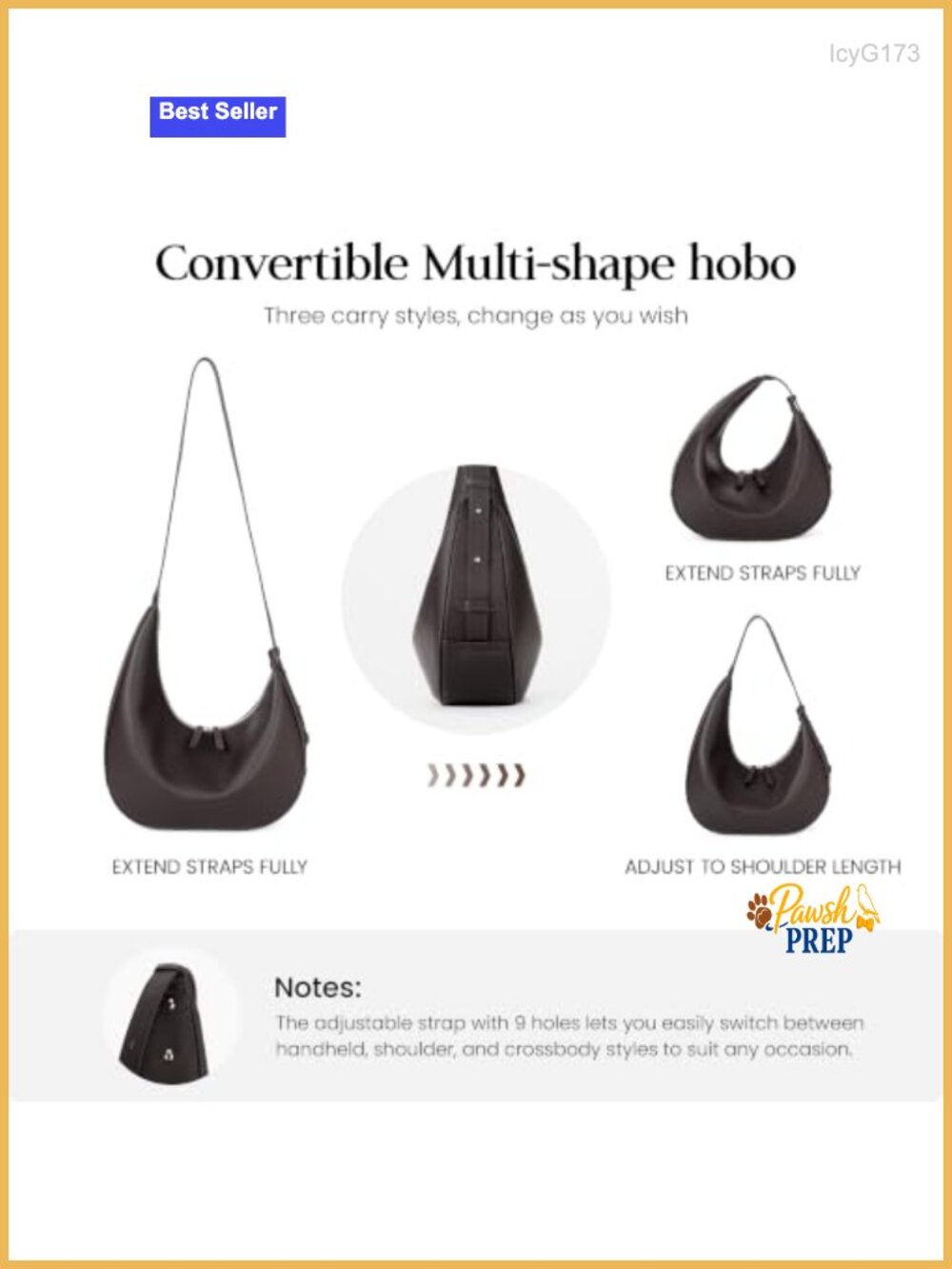 Genuine Leather Slouchy Hobo Bag for Women Crescent Crossbody Purse - Picture 5 of 6